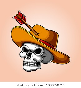 Scary human cowboy skulls with leather hat of illustration