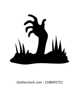 Scary human hand from the ground silhouette, isolated on white background. Vector illustration, traditional Halloween decorative element. Halloween black dead man's hand - for cricut, design or decor.