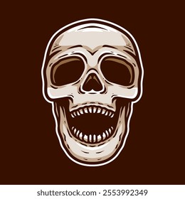 scary human skull halloween isolated colored drawing line art style sketch classic vintage design illustration