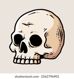 scary human skull isolated colored drawing line art style sketch classic vintage design illustration