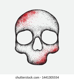 Scary human skull. Vector illustration. Dot design