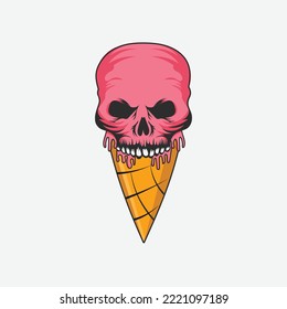 Scary ice cream with skull vector graphic illustration