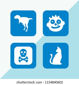 scary icon. 4 scary set with halloween black cat, skull, dinosaur and clown vector icons for web and mobile app