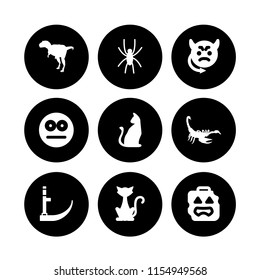 scary icon. 9 scary set with zombie, creepy, halloween black cat and dinosaur vector icons for web and mobile app