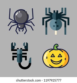 scary icon set. vector set about scorpion, pumpkin and spider icons set.