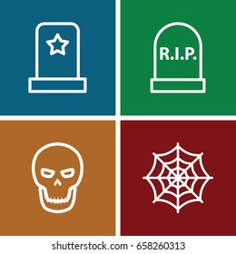 Scary icons set. set of 4 scary outline icons such as spider web, skull