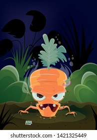 scary illustration of a cartoon carrot