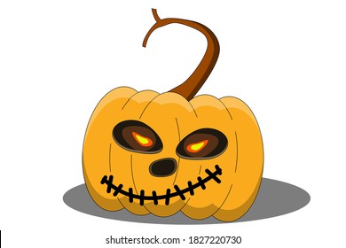 Scary Jack O Lantern Halloween pumpkin with shining eyes of light inside. Halloween symbol on white background