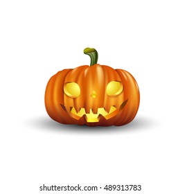 Scary Jack O Lantern halloween pumpkin with candle light inside, 