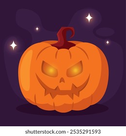 Scary jack-o-lantern pumpkin with sharp teeth design, Vector