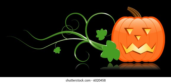 Scary jack-o-lantern reflected on black; perfect for any Halloween project