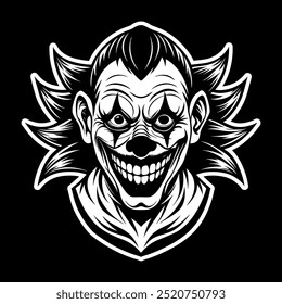 SCHRECKLICHER JOKER IN SCHWARZ-WEISSER ILLUSTRATION