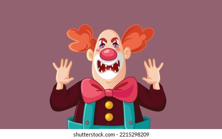 
Scary Killer Clown Halloween Horror Vector Character Illustration. Terrifying spooky character from a nightmare generating fear
