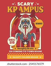 Scary Krampus Retro Desenho Animado Design de Ilustração