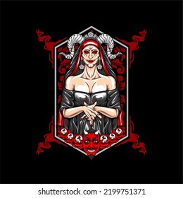 scary lady illustration with awesome background