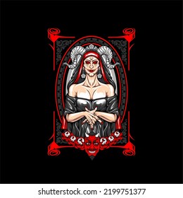 scary lady illustration with awesome background