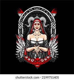 scary lady illustration with awesome background