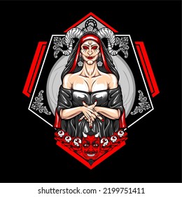 scary lady illustration with awesome background