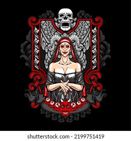 scary lady illustration with awesome background
