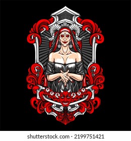 scary lady illustration with awesome background