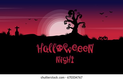 Scary landscape in grave for Halloween vector illustration