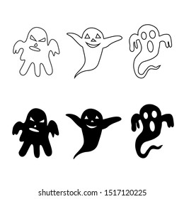 Scary line ghost and black ghosts design on white background - Halloween celebration - vector