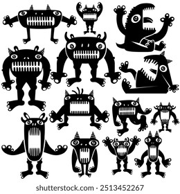 Scary little monster silhouette vector cartoon illustration