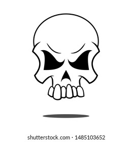 Scary looking Human skull line art. Isolated. On white background.