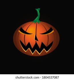 Scary looking pumpkin for Halloween decoration on black background.