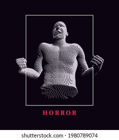 Scary man with shocked expression. Man shouting. Voxel art. 3D vector illustration. 