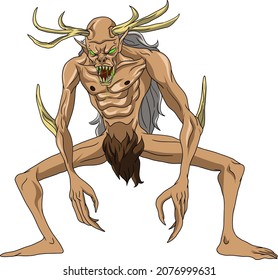 A scary maneating Wendigo, a mythological creature or evil spirit in North American folklore.