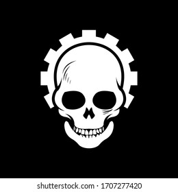 scary masculine skull with gear vector illustration design