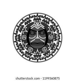Scary mask on a plate with a pattern