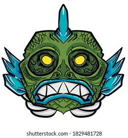 
Scary mask of a sea monster with scales. For halloween