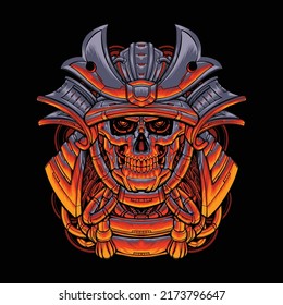 scary mecha skull samurai illustration