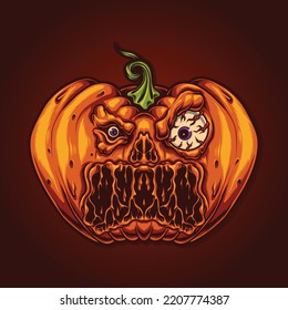 scary melting halloween pumpkin vector illustration