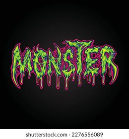 Schändlich schmelzende Monster-Text-Hand-Buchstaben Illustrationen Vektorgrafiken für Ihr Arbeitslogo, Handelsartikel-T-Shirt, Aufkleber und Etikettendesigns, Poster, Grußkarten Werbetreibende oder Marken