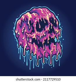 Scary melting skull illustrations colorful Vector illustrations work Logo, mascot merchandise t-shirt, stickers and Label designs, poster, greeting cards advertising business company or brands.