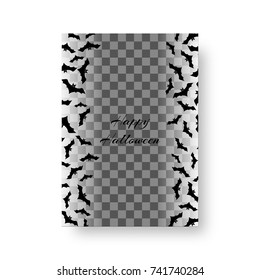 Scary mock card design with bats for festive Halloween design on a transparent backdrop. Vector illustration.