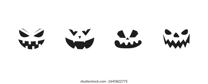 Coleção de Monstros Assustadores. Halloween Jack O'Lantern Icon Designs de abóbora. Ilustrações de terror simples e assustadoras.