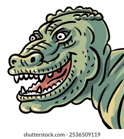 Scary monster dragon. Dangerous dinosaur t rex. Reptile mouth with teeth. cartoon vector illustration on white background. Hand drawn style outline. Fantasy drawing