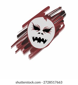 Ilustración de cara de monstruo de miedo con pinceladas ásperas, Vector de estilo de terror aislado sobre fondo blanco, adecuado para Halloween, miedo o temas de peligro.