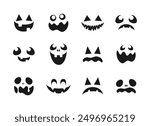 Scary Monster Faces Set. Jack O Lantern Face Halloween Pumpkin Icon Collection. Simple Creepy Horror Illustrations.