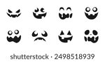 Scary Monster Faces Set. Jack O Lantern Face Halloween Pumpkin Icon Collection. Simple Creepy Horror Illustrations.