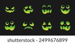 Scary Monster Faces Set. Jack O Lantern Face Halloween Pumpkin Icon Collection. Simple Creepy Horror Illustrations.