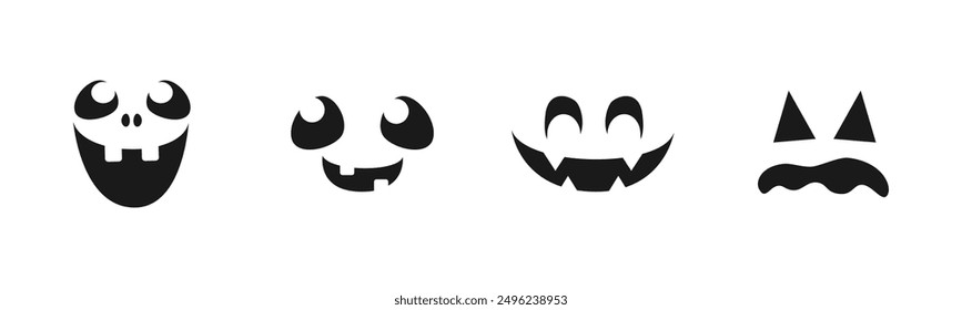 Conjunto de caras de monstruo de miedo. Jack O Lantern Cara Halloween Calabaza Icono Colección. Sencillas Ilustraciones de terror espeluznantes.