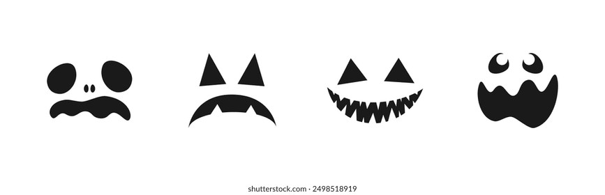 Conjunto de caras de monstruo de miedo. Jack O Lantern Cara Halloween Calabaza Icono Colección. Sencillas Ilustraciones de terror espeluznantes.