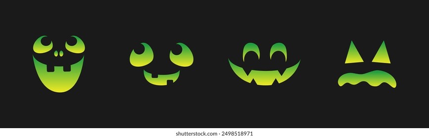 Conjunto de caras de monstruo de miedo. Jack O Lantern Cara Halloween Calabaza Icono Colección. Sencillas Ilustraciones de terror espeluznantes.