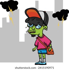 a scary monster goes to school during the rain