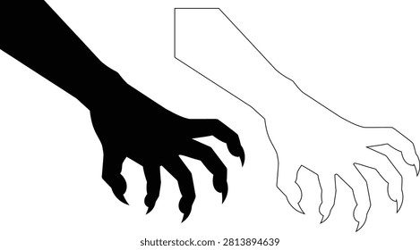 Scary monster hand claw reaching out icon set with creature reaching aggressive supernatural silhouette fearsome dangerous